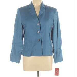 AK Anne Klein 100% Linen 3 Button Blue Blazer Jacket